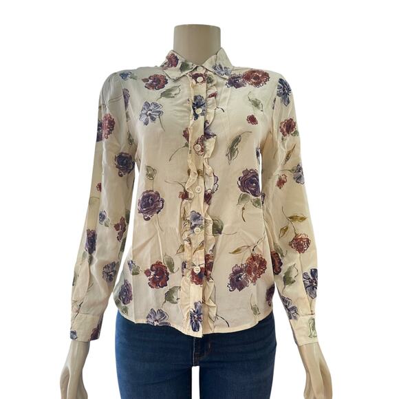 Vtg Talbots Women Silk Button Front Shirt Size 2P Old Money Preppy Floral Mature - Picture 1 of 15